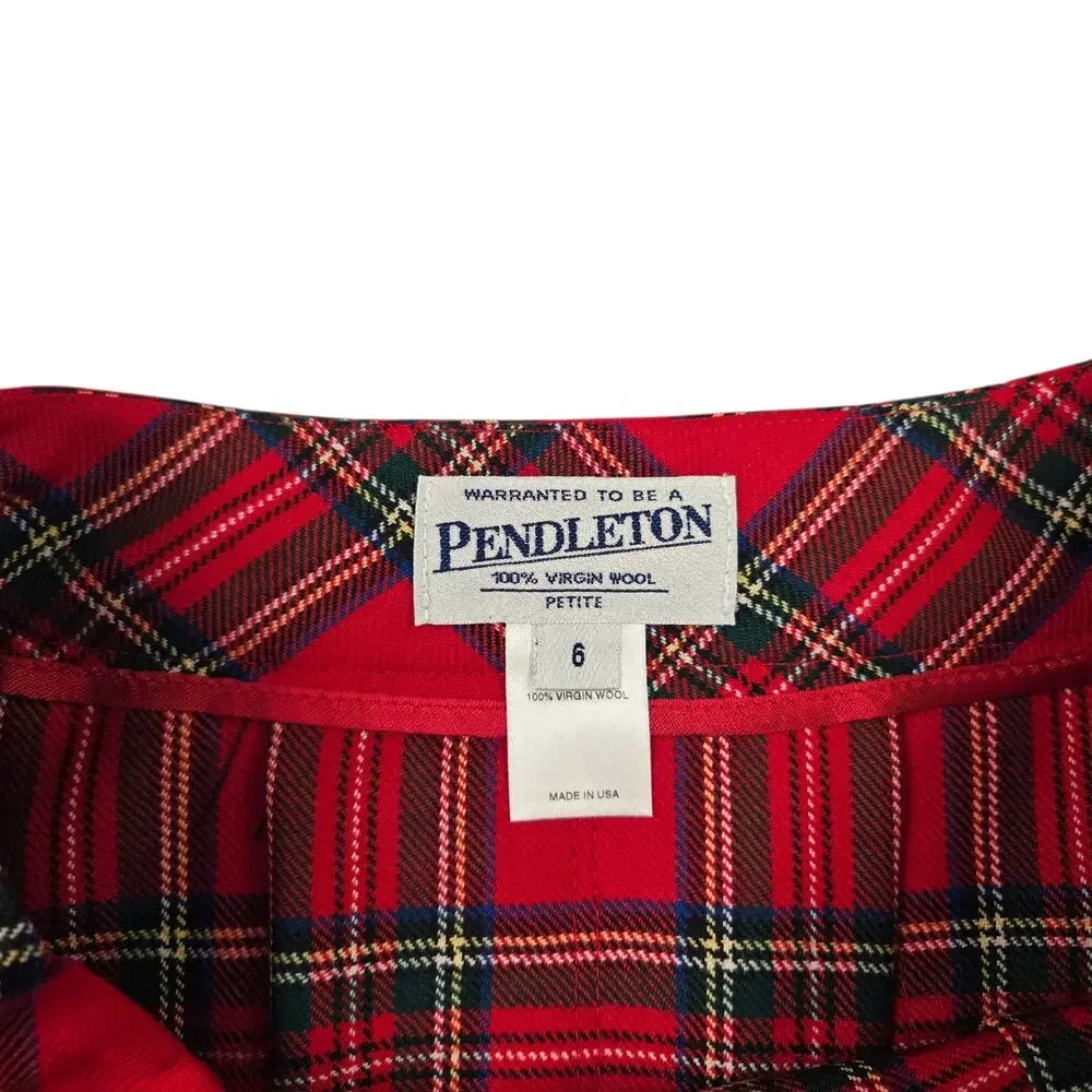 Womens Vintage Pendleton Skirt Size 6P Red Tartan Pleated A-line NWOT USA Wool